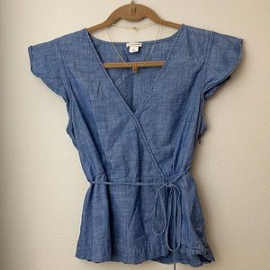 J by J Crew Denim Ruffle Sleeve Top